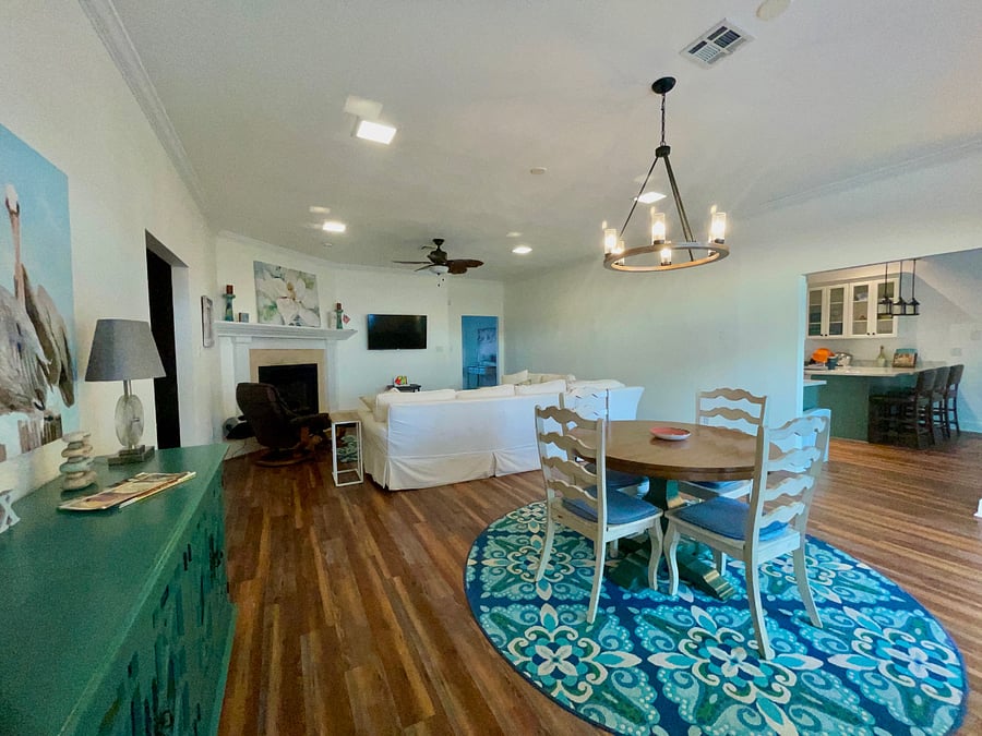 This is the living room as seen from the atrium doors that lead to the upper deck.