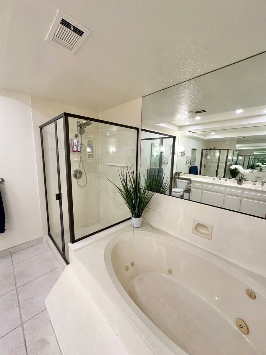 Master bathroom with shower and jacuzzi tub