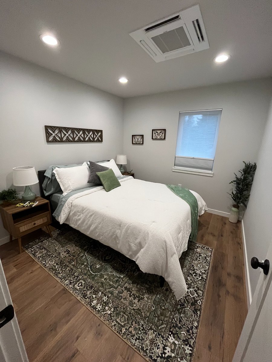 Cozy bedroom has blackout shade