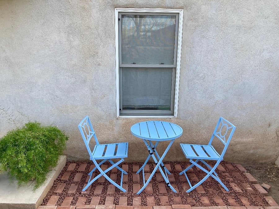 This bistro table is next to the private tenant entrance and beneath the tenant bedroom window. The fiber optic Internet provides a strong signal to work comfortably from this location as weather permits.