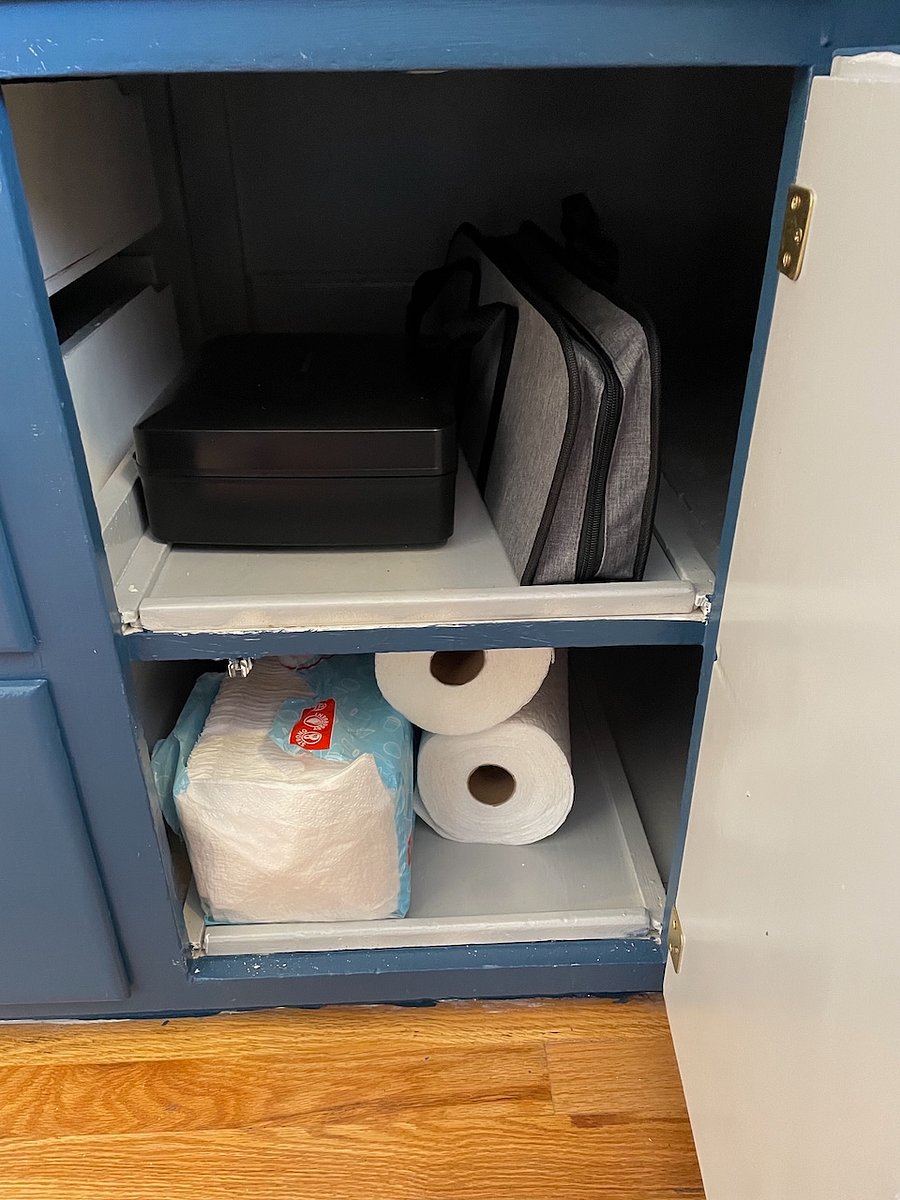 We've included an electric hand mixer, grill tools stored in a handy gray storage bag, napkins and spare paper towels.