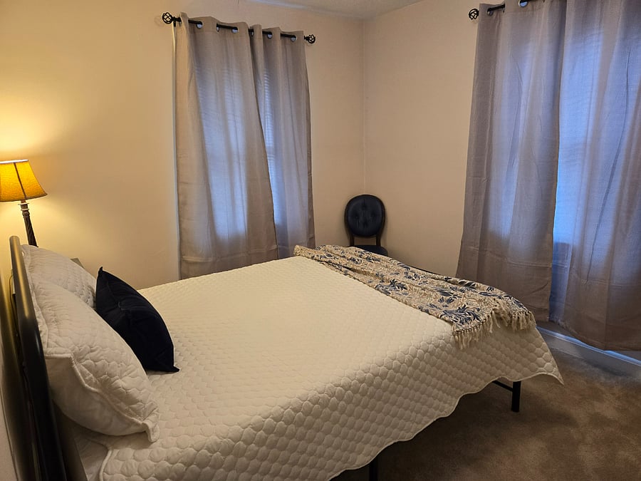 New queen mattress, blackout curtains