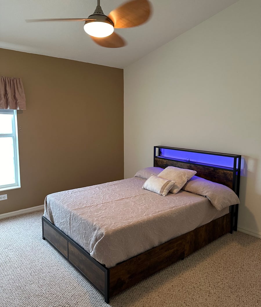 Bedroom 3 is full sized bed with drawers in frame. There is also a large counter height chest which support a large 42 flatscreen tv. TV may be viewed via Roku/DVD or game console.