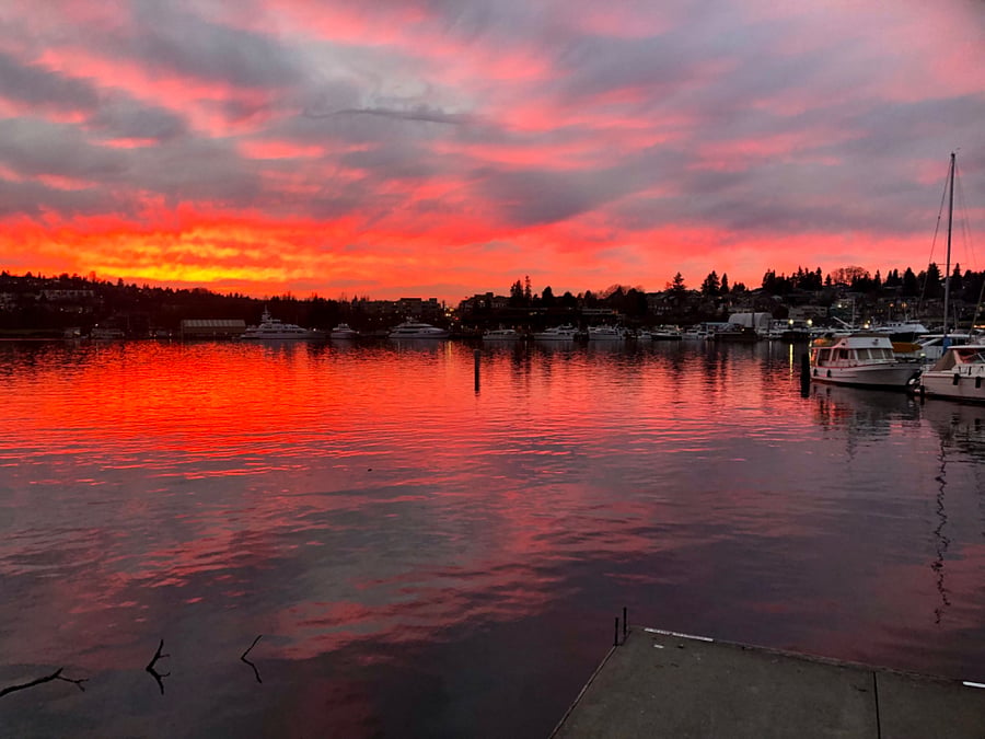 Sunset at public dock just steps from the condo!