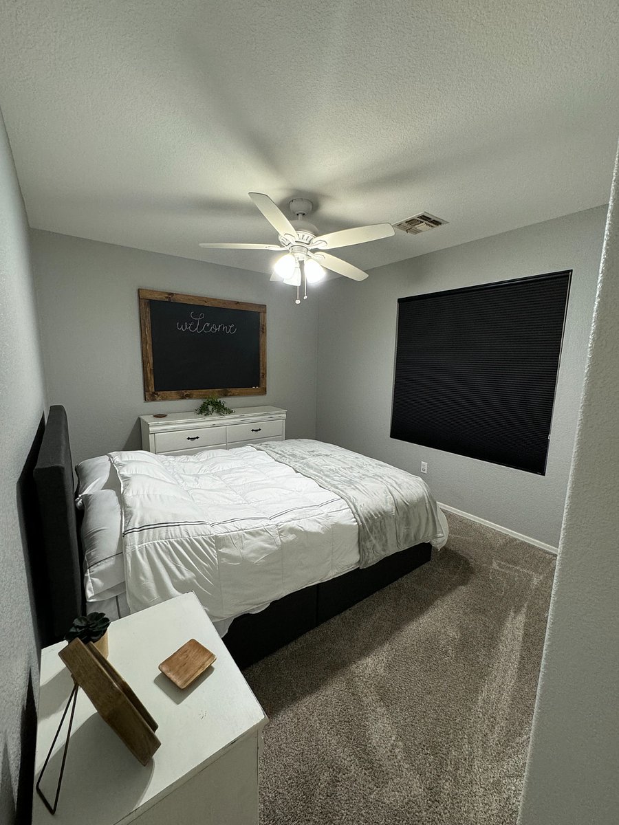 Queen size bed with dresser. Full size closet