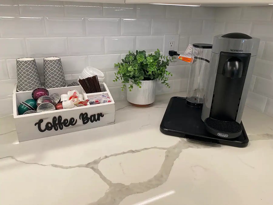 Fully stocked coffee bar