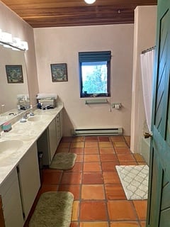 lower level bath with 2 sink vanity and shower/tub