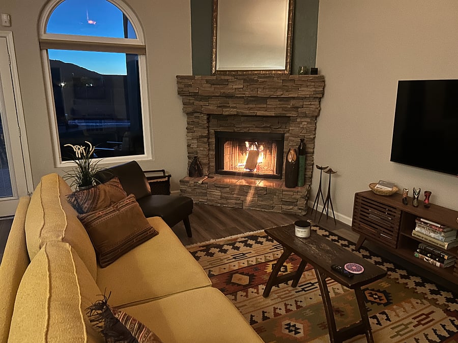 Wood burning fireplace for those cool Arizona winter evenings.