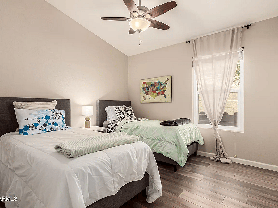 Twin beds with full-sized closet