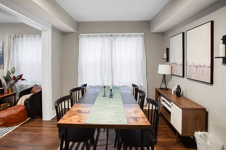 The dining room is spacious and perfect for daily meals, work table, or for entertaining. 