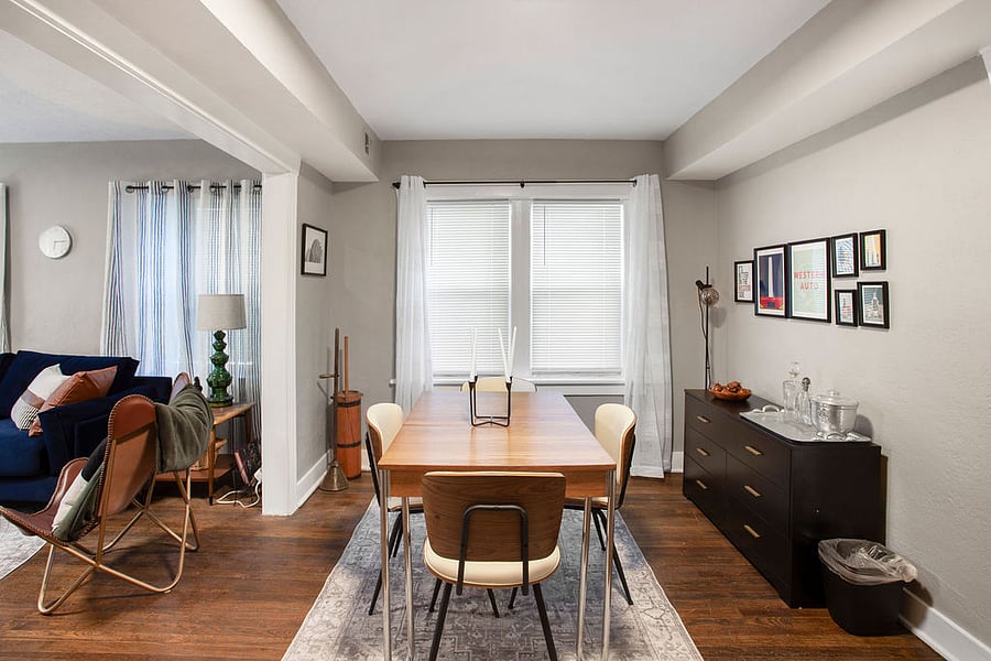 The dining table can seat four people an is a great place to entertain