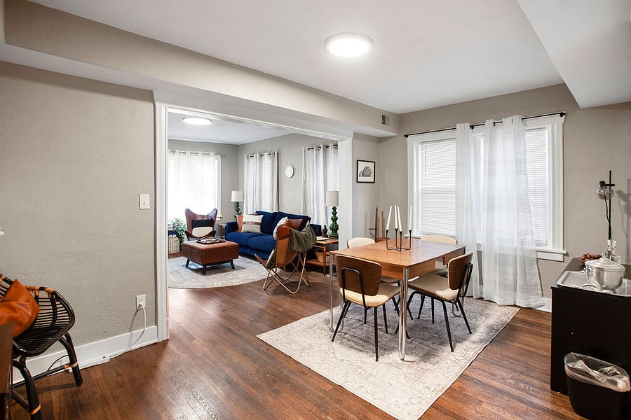 The dining room flows into the living room and offers beautiful open living. 