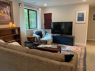 Living room with view of hall