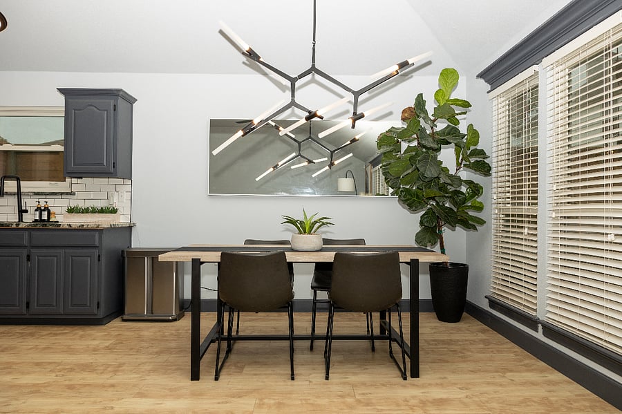 Formal table between living room and kitchen