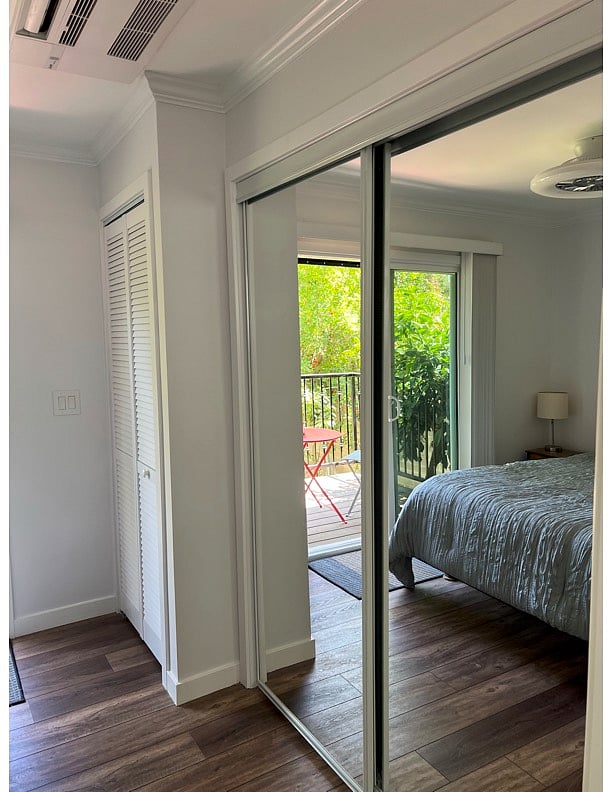 Bedroom looking out at private patio