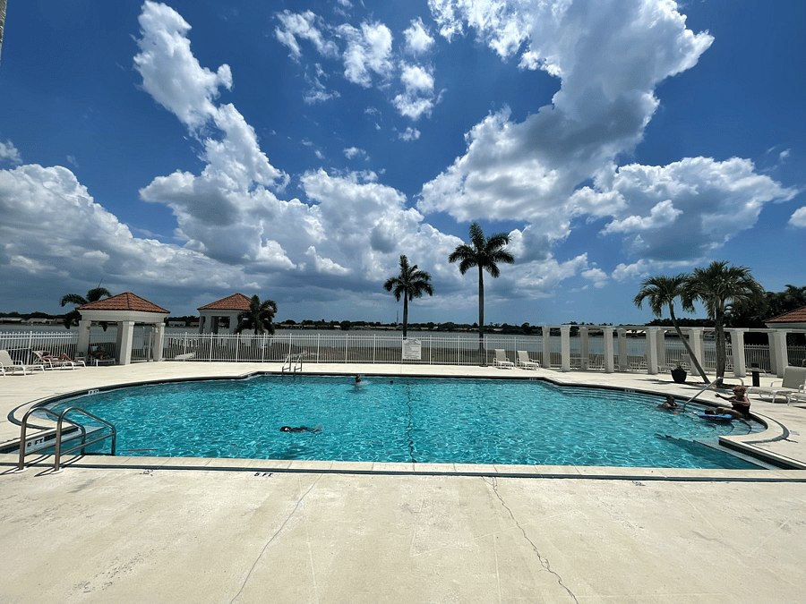 Community pool overlooking the lake