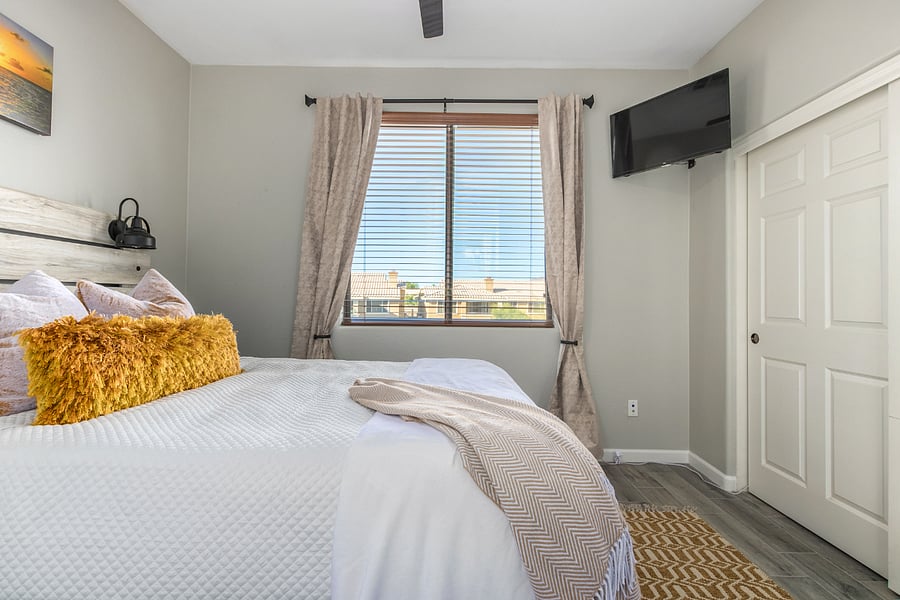 Guest bedroom with TV & amazing view of McDowell Mountains! 