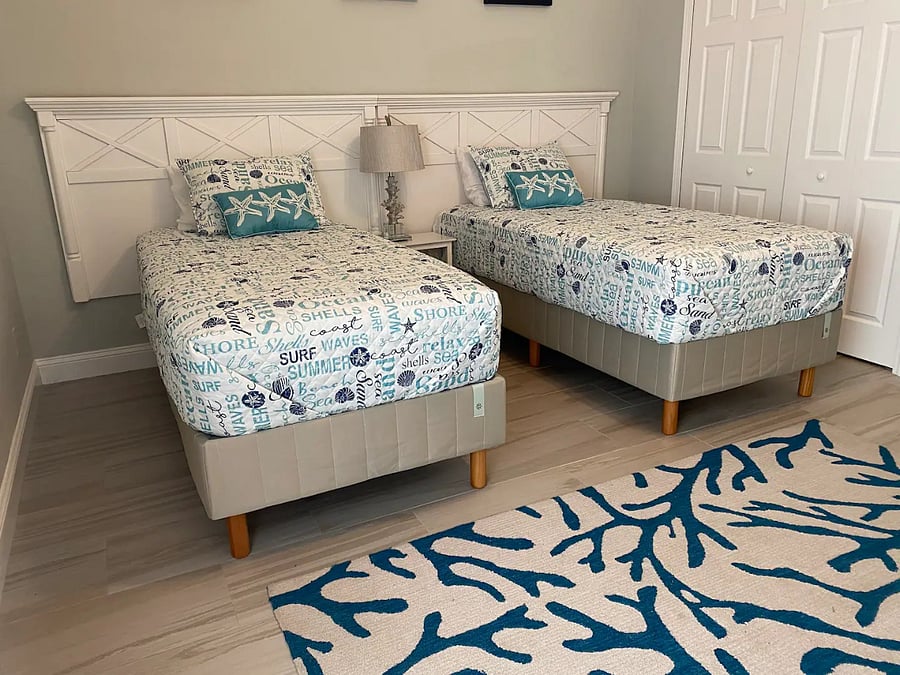 This bed can be converted to king size or kept with two twins.