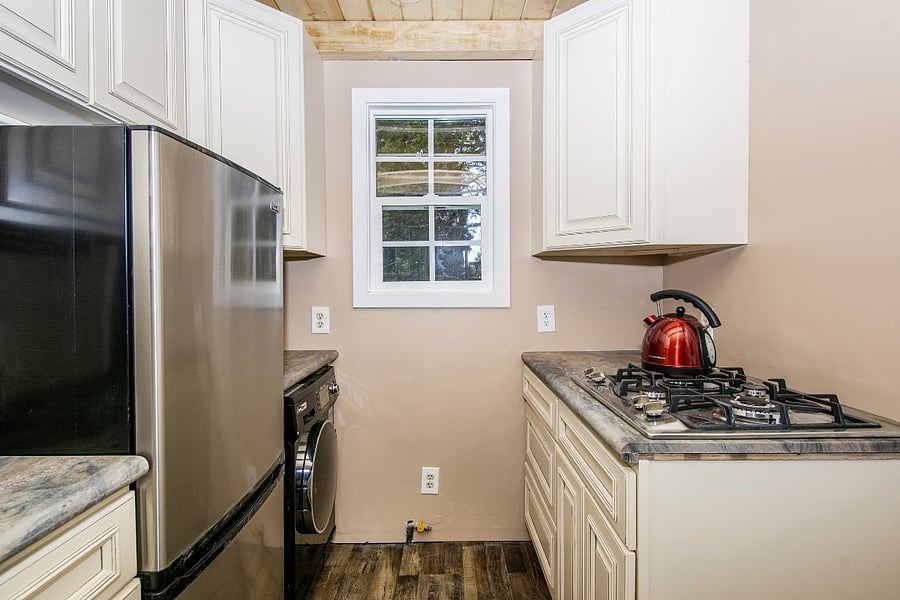 Closer view of kitchen.