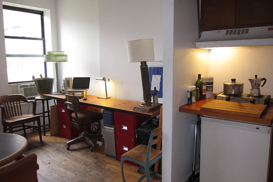 Kitchen to living room and computer desk