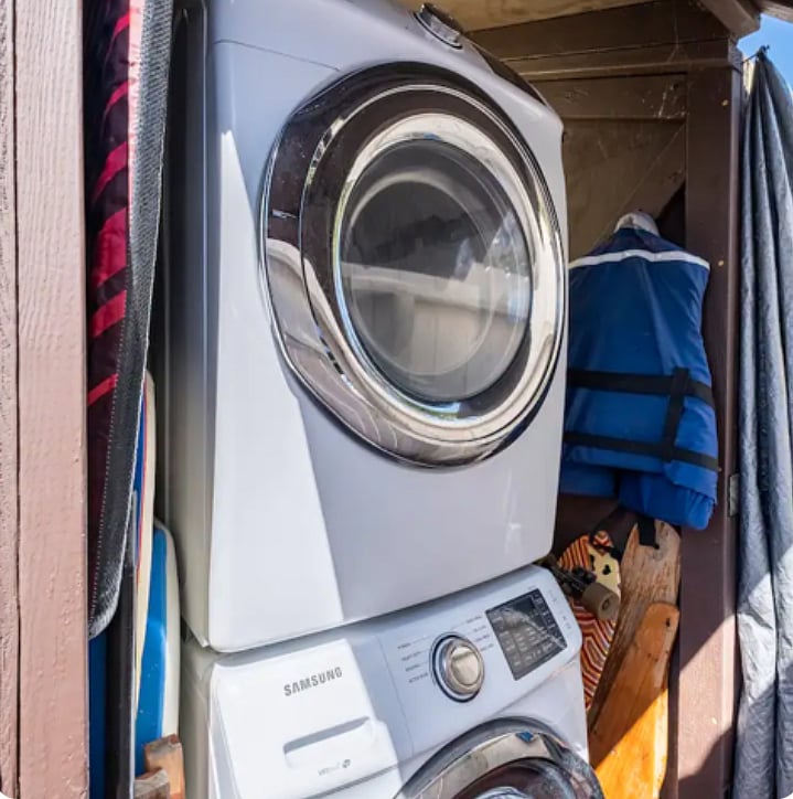 Please close opening with tarp when not in use. Remove lint before every dryer use and leave the washer door slightly a jar after use so it can dry out and prevent mold growth. Please clean interior lip of the washer after ever use.