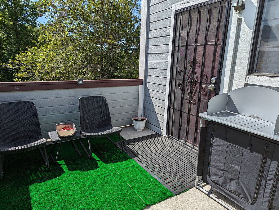 Small patio area where you can cook outdoors.