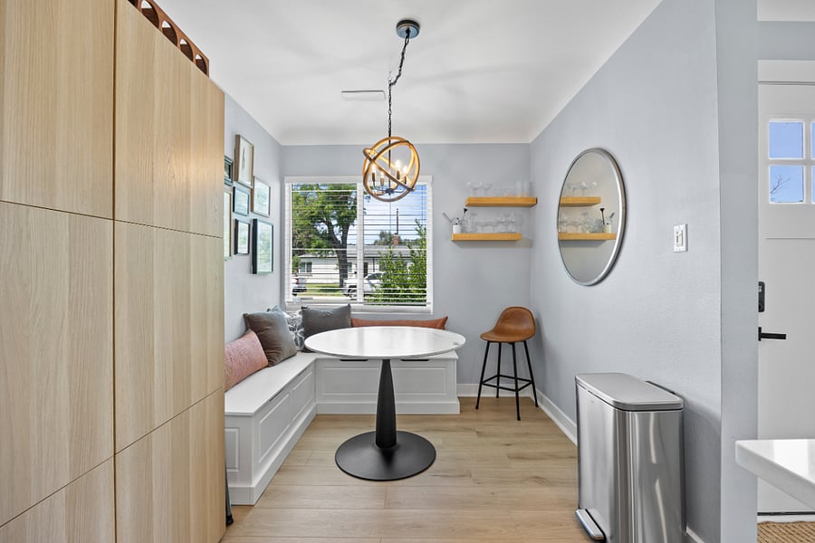 Dining nook and laptop-friendly workspace.
