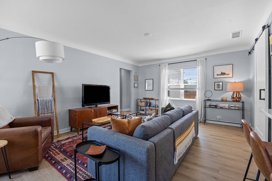 Cozy seating and smart TV.