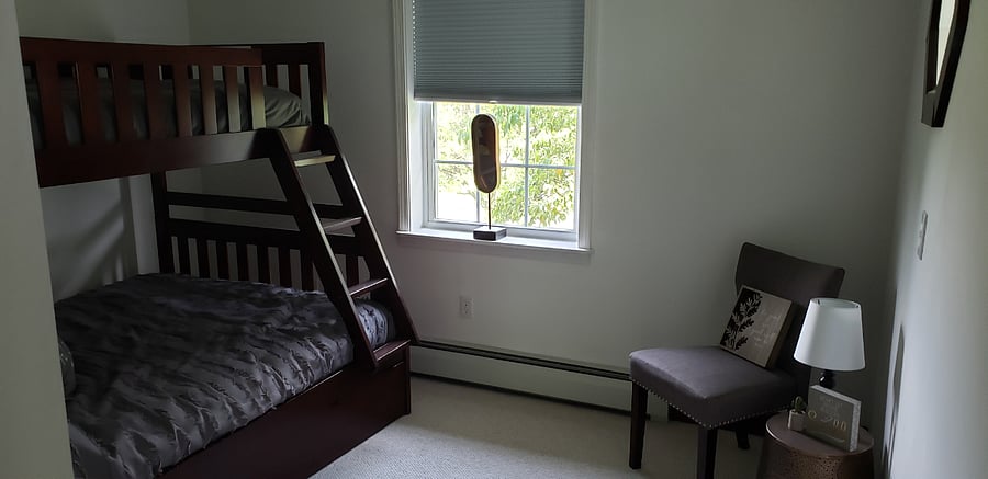 3rd bedroom as a bunk bed, top is single and bottom is double. Has a good size closet and also storage under the bed.