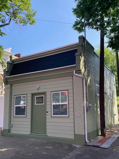 Front and alley-side of c.1927 studio w/keyless front door and Ring camera doorbell, triple-track Pella windows with shades and blackout curtains.  