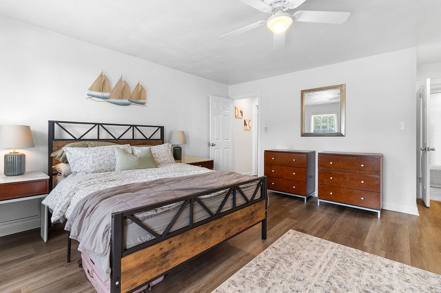 Primary Bedroom w. closet, storage, and Hanging TV!