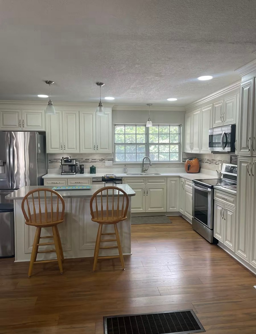 Kitchen and island bar seating