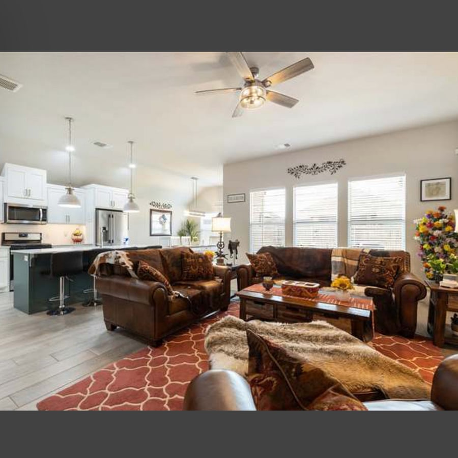 Living Room, Kitchen Dining are all open concept design.