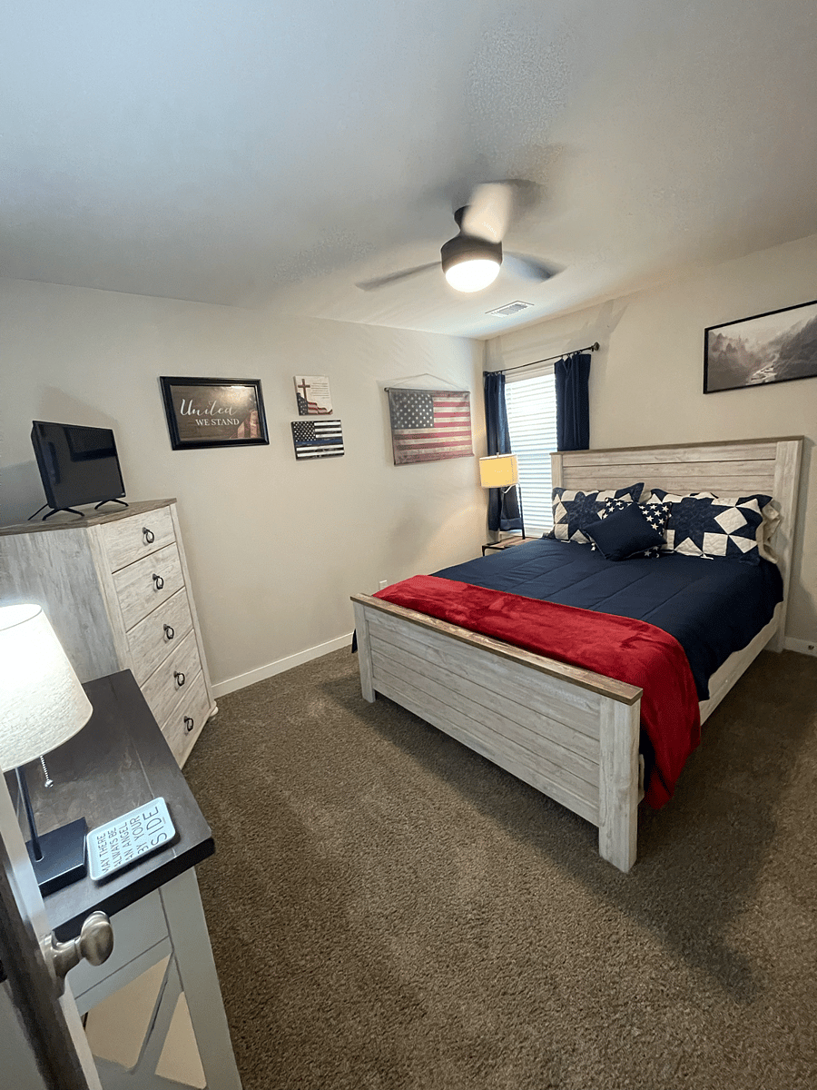 Lovely Queen Size bed, nice size closet $800. Private full size bathroom right outside the bedroom door.