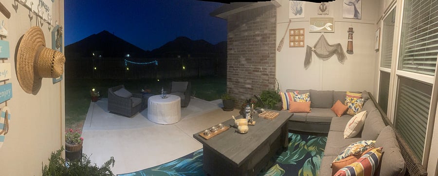 Comfortable Back Patio Partially covered and nice to sit out even when it rains! Fire Pit a few feet away.
