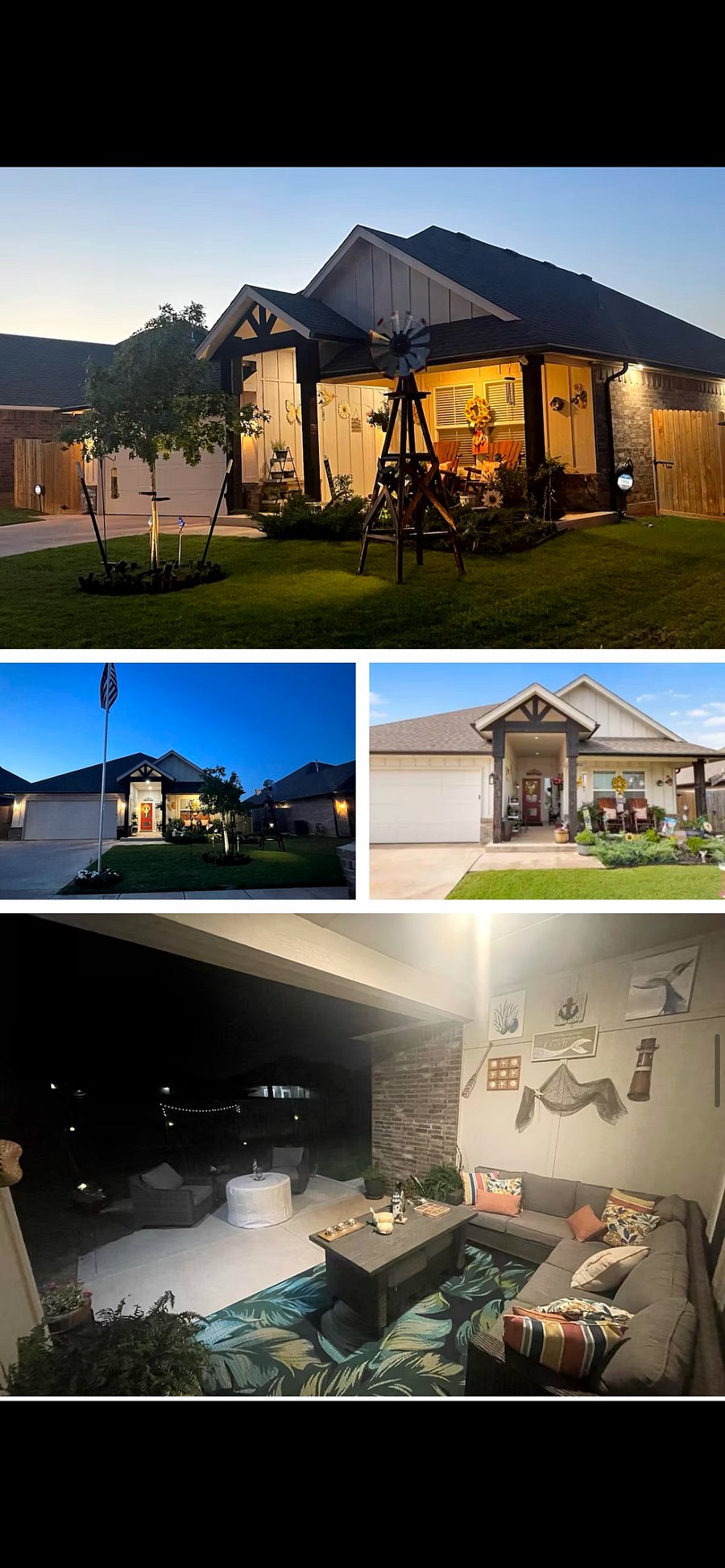 Front yard & Porch and Back Patio & yard.Awesome to site either sit to watch sunsets, clouds, stars and moon!