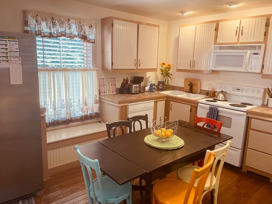 Vivid color accentuate the simplicity of the homes Craftsman-styled carpentry