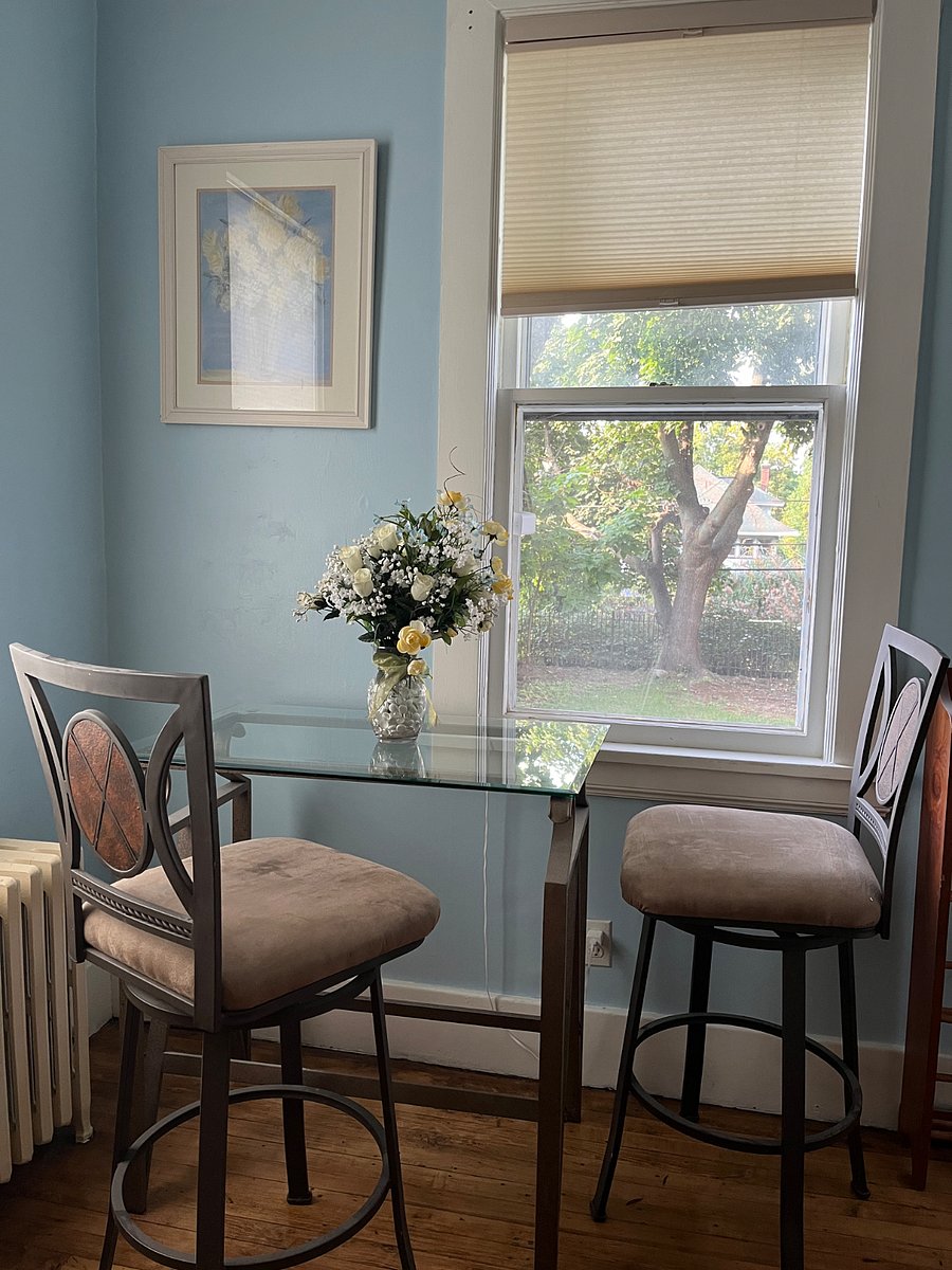 The spacious kitchen with room for breakfast for two.