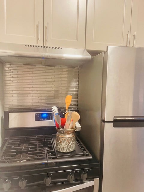 Plenty of kitchen utensils for cooking your meals.  Coffee pot. Place settings for six, microwave, measuring cups & spoons, pots, pans and cookie sheets.  