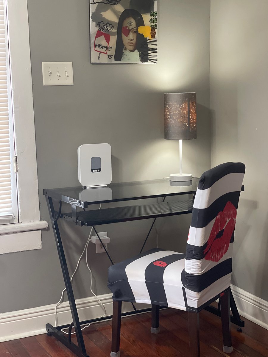 Front den with a desk. 