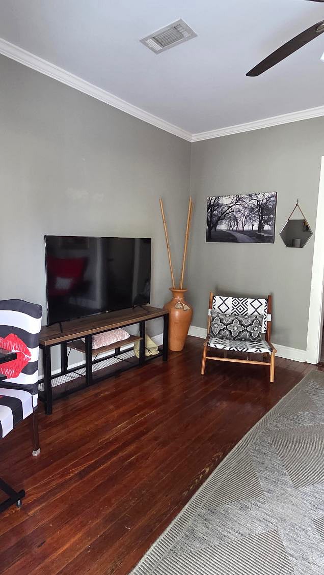 Walk into the den from the front door and this is your view with a 55 inch TV.  