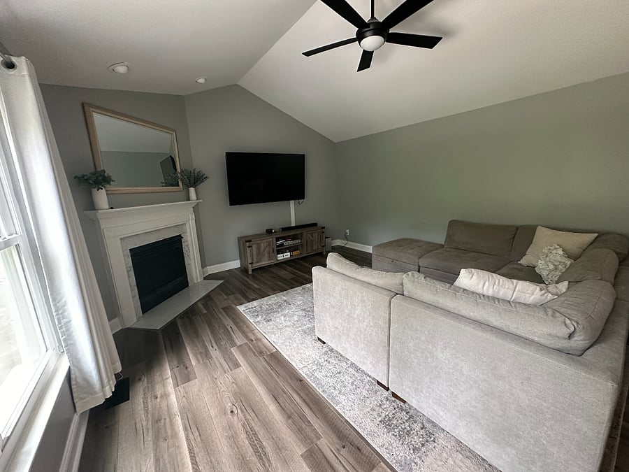 Vaulted ceiling family room with gas fireplace for cozy hang outs