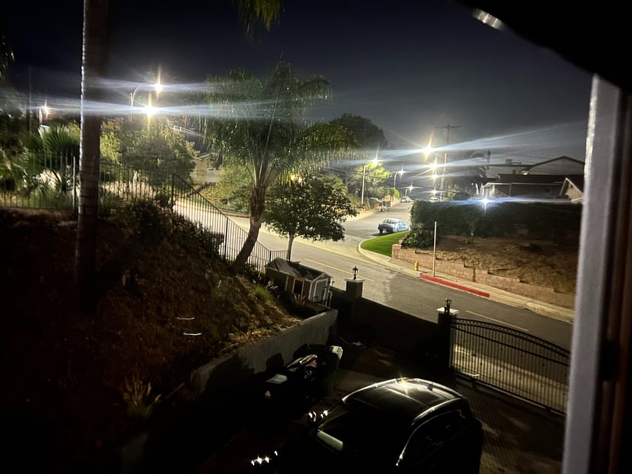 Night-time view from bedroom window.