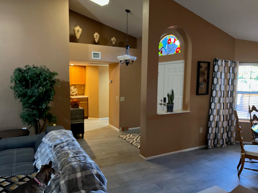 Doublewide front doorway and foyer in middle wing 
