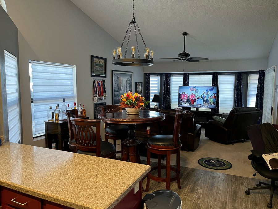 Family room view from kitchen in south wing