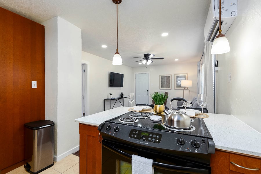 Fully stocked kitchen with appliances