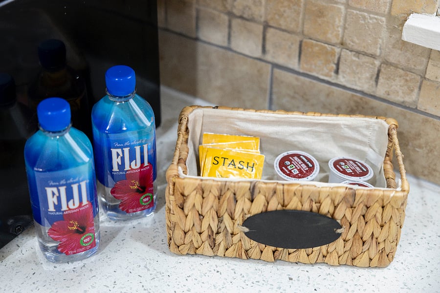 Coffee, tea, and sugar available for tenant use