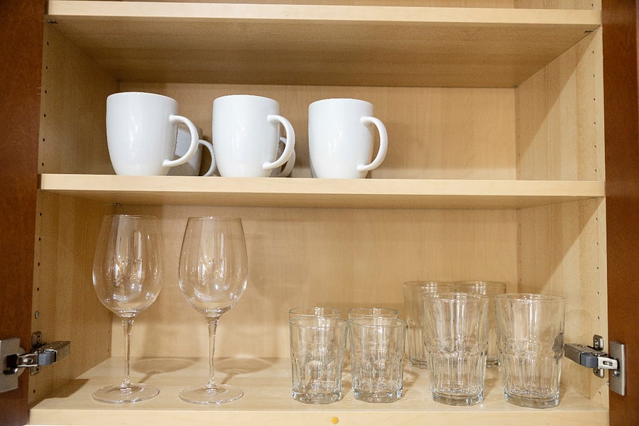 Coffee mugs and wine glasses available