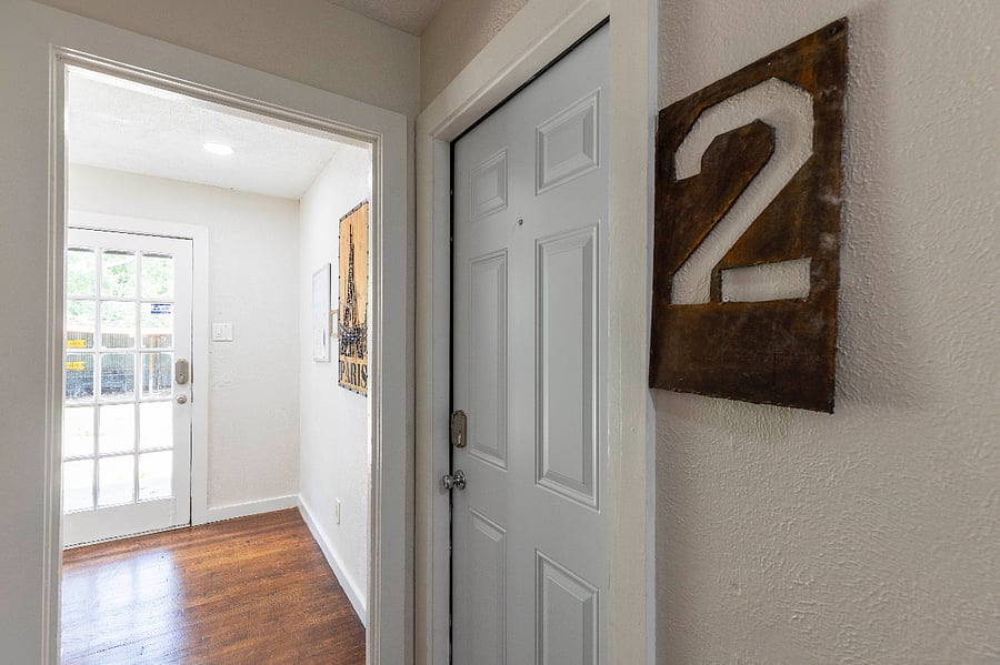 Private entrance to apartment, accessible with electronic key code