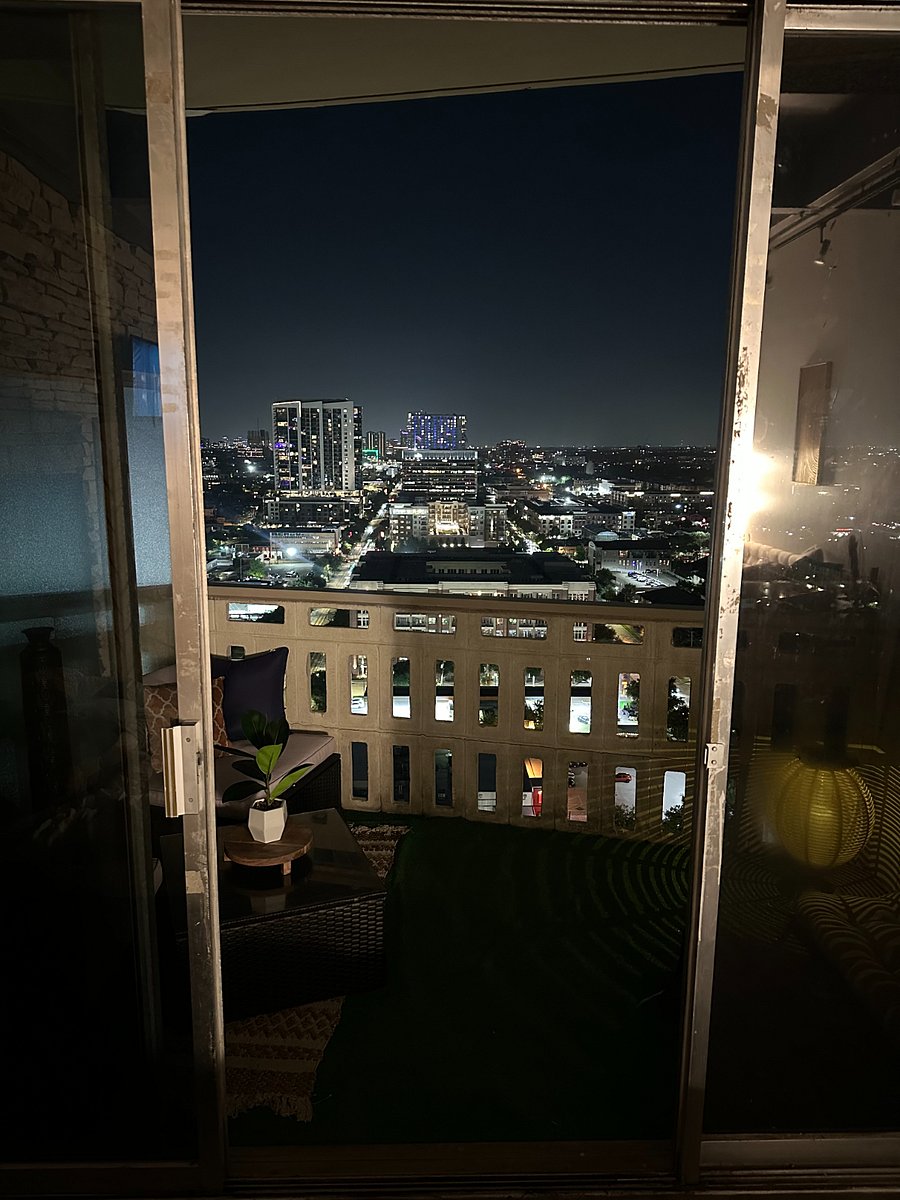 Balcony at night.